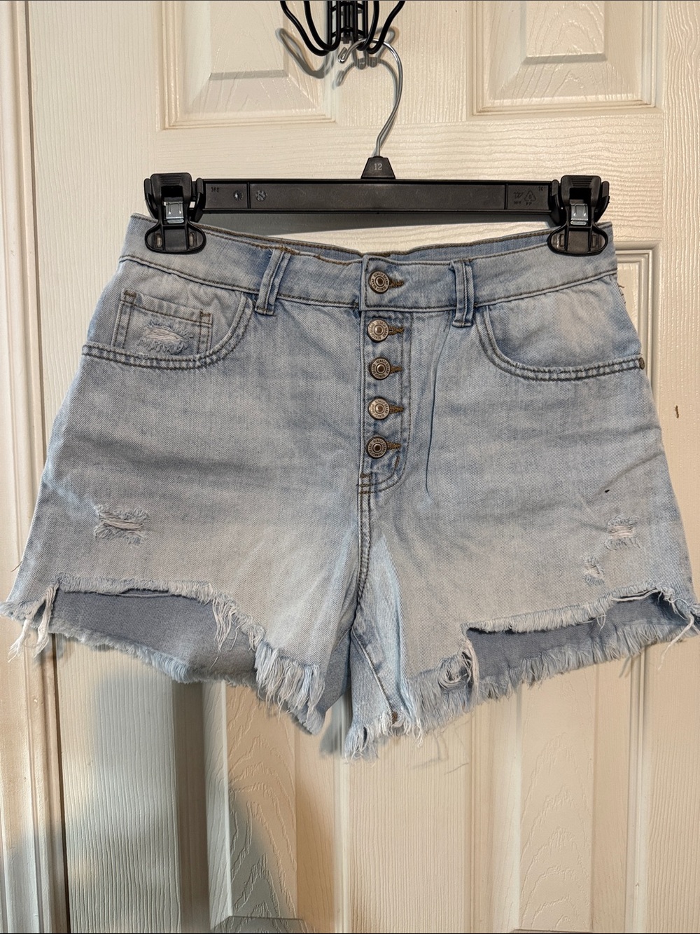 Light Wash Button-Front High-Rise Denim Shorts